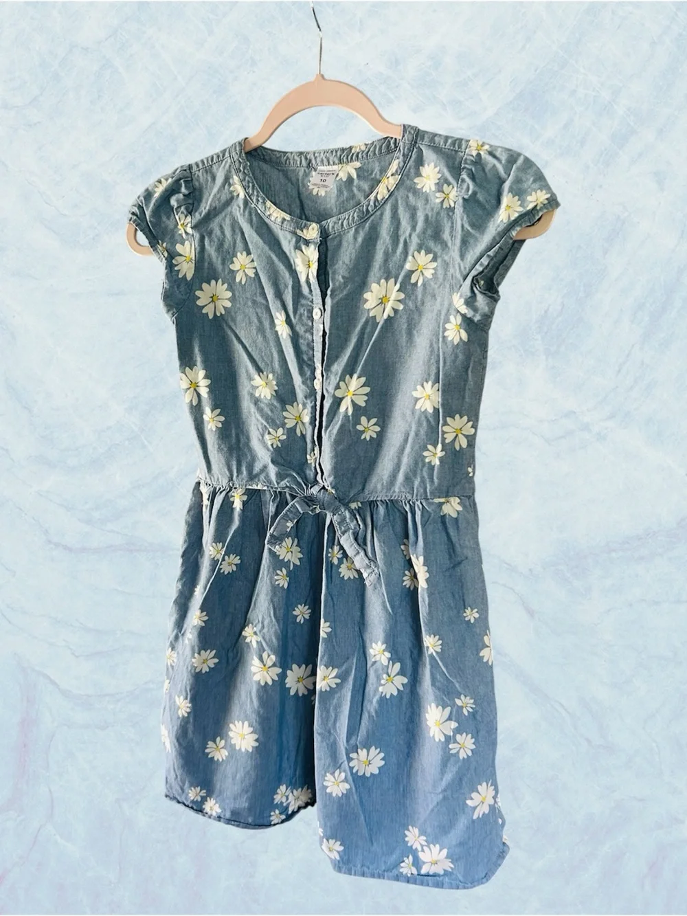 Carter's Blue Daisy & Cream Floral Tie-Waist Kids Dresses